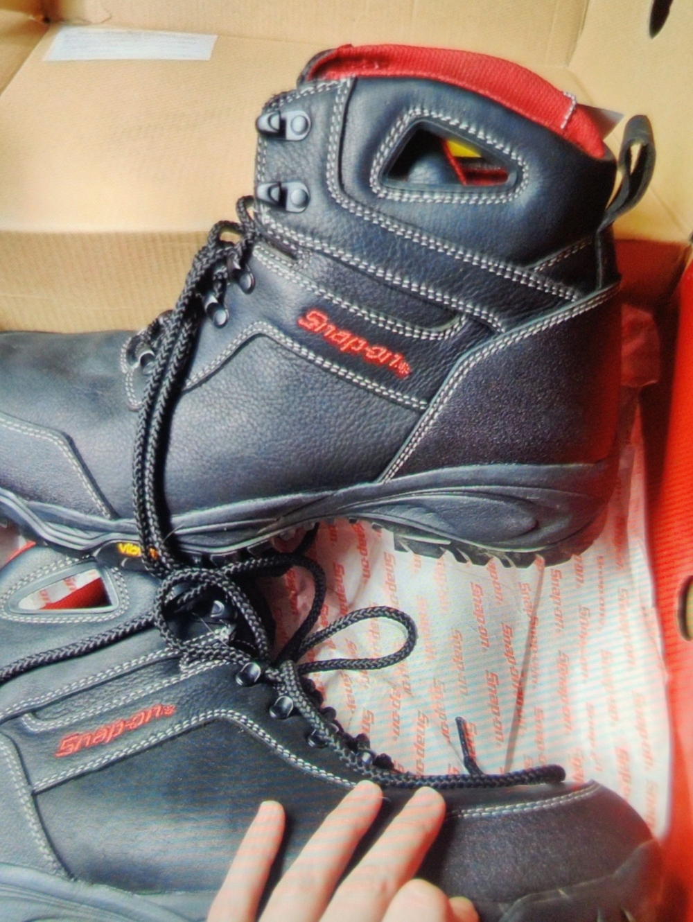 Snap Men's Black Work Boots with Red Accents